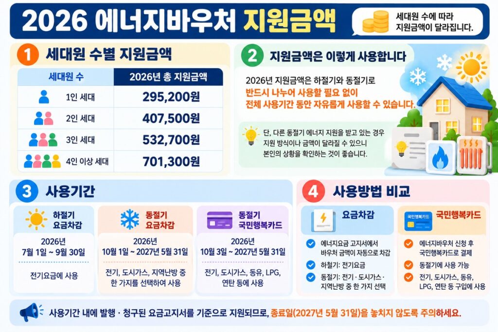 2026 에너지바우처 세대원별 지원금액과 사용기간 안내